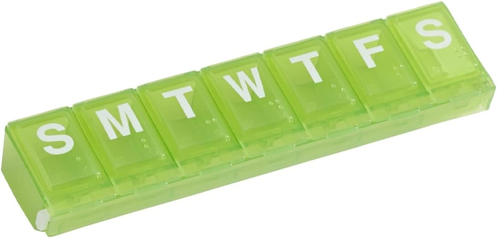EZY DOSE Weekly (7-Day) Pill Planner, Medicine Case, Vitamīnu Organizatora kaste, Lieli slēgumi uz drošu recepšu medikamentu un novērstu nejaušu izšļakstīšanos, Green