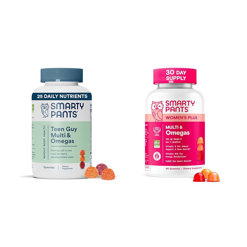 Viedās bikses sieviešu un pusaudžu Guy Multivitamīnu Gumies Bandle: Omega 3 (DHA/EPA), metilfolāts, CoQ10, D3 vitamīns, C vitamīns, B12, B6 vitamīns, A vitamīns, K & cinks, bez lipekļa (30 dienu barošanas)