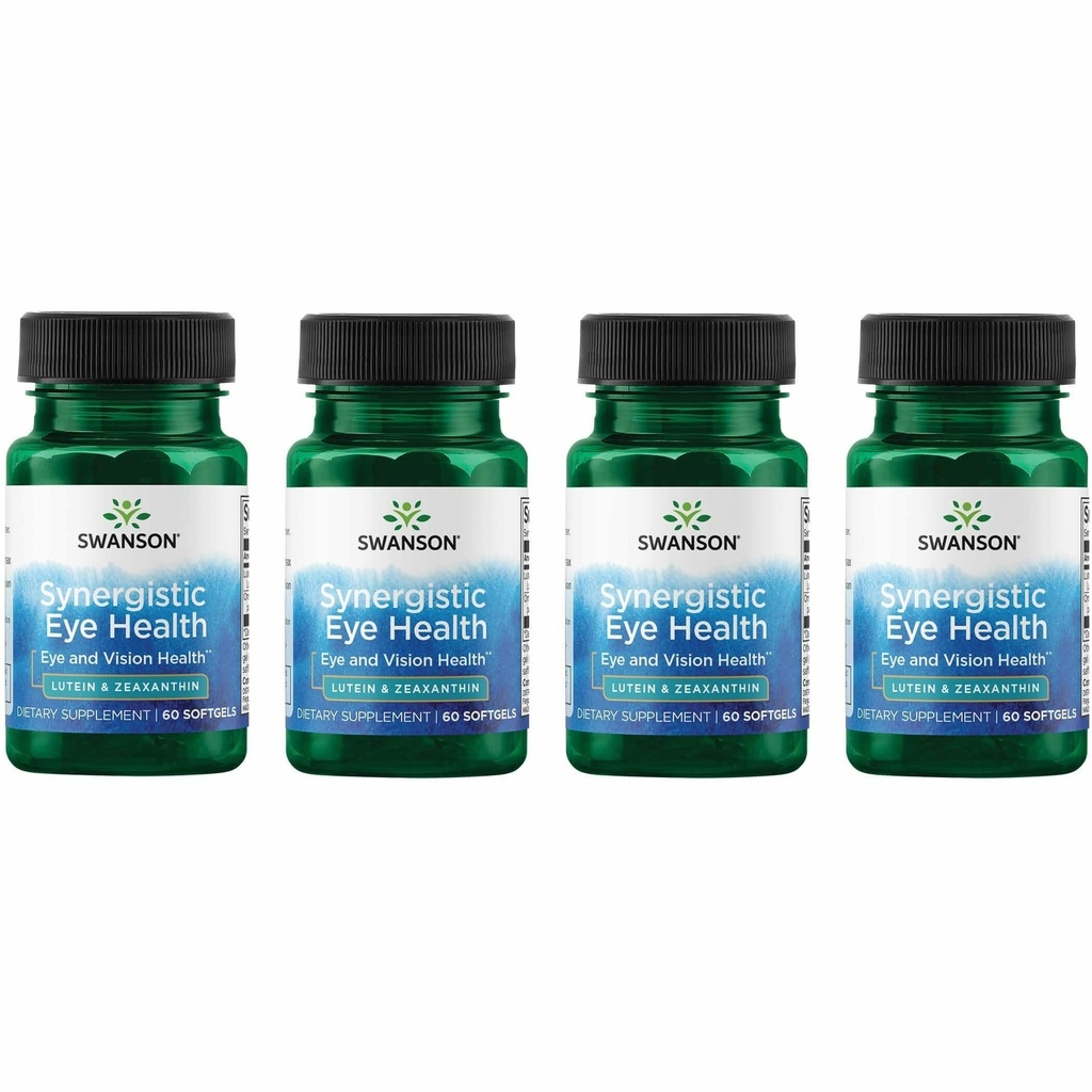Swanson Lutein & Zeaxanthin Synergistic Eye Health Redze Retina Macula Papildinājums (Lutein 20 mg & Omnixan Zeaxanthin 2 mg) 60 Softgels Sgels (4 iepakojumi)