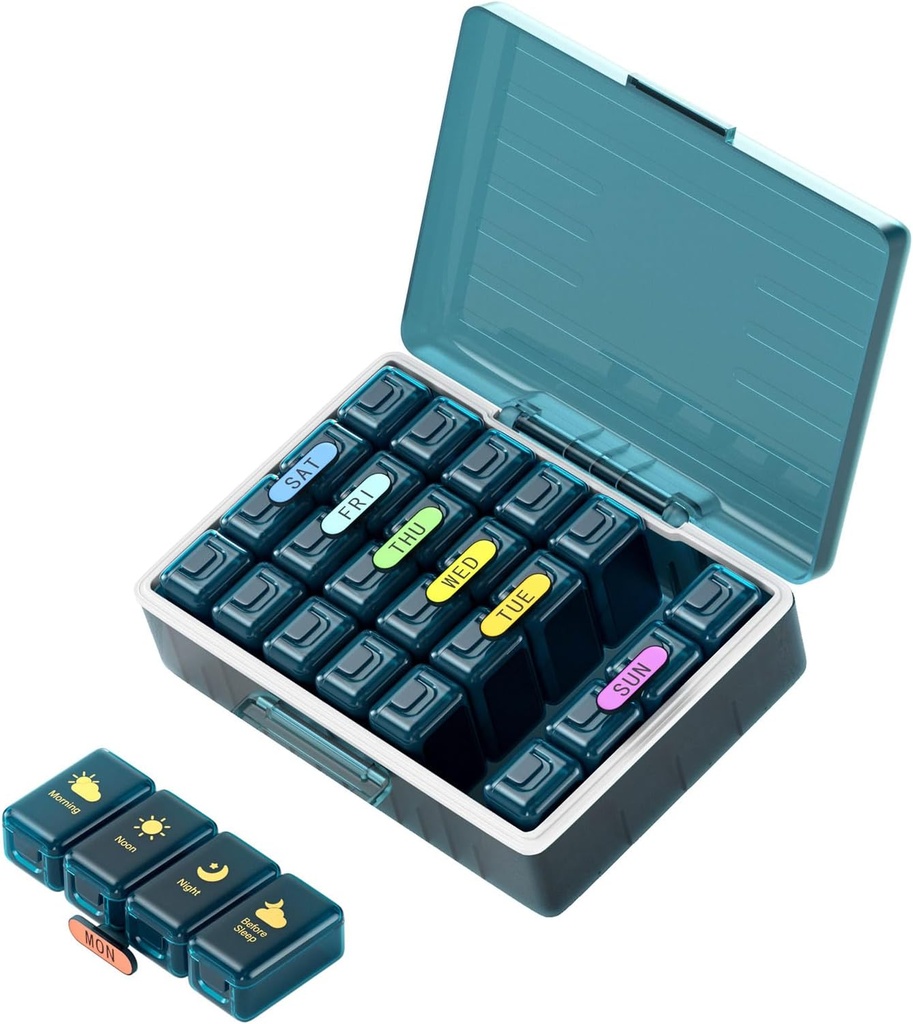 Nedēļas tabletes Organizators 4 Reizi dienā, Lieli iecirkņi Pill Box 4X 7 Diena, Medicīna Organizators Pill Case for Pills/Vitamins/Zivju eļļas/Medicīnas/Pupplements (4x7 Blue)