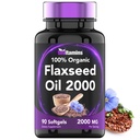 Tnvitamīni Organiskā Linsēklu eļļa Softgeli: 2000 mg - 90 Softgels - augsts Omega-3 taukskābju saturs -- Linsēklu eļļas papildinājums sievietēm un vīriešiem -- Ne-ĢMO
