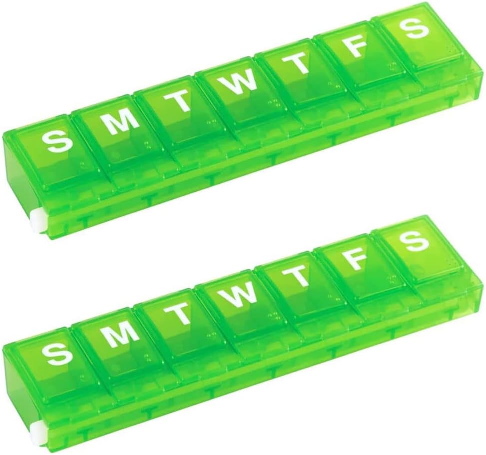 EZY DOSE Weekly (7-Day) Pillu organizētājs, medicīnas Case, Vitamīnu Plānotājs Box, Maza slūžu Iedalījumi Drošas receptes Zāles un Novērst Spilling, Krāsas May Vary (Maza Lock - 2 Iepakojums)
