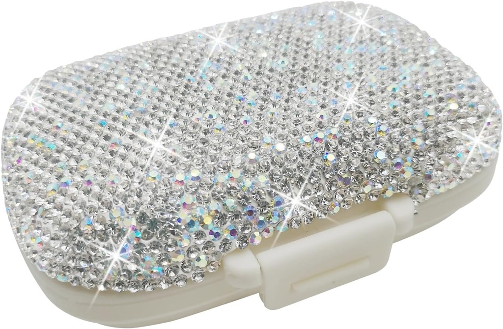 Bling Pill Case for Purse Medicine Vitamīna konteinera turētājs Pocket Pill Case Round Medicine Organizators vitamīnu / Zivju eļļas / Supplement Travel Medicine Kit (8 iecirknis Silver)