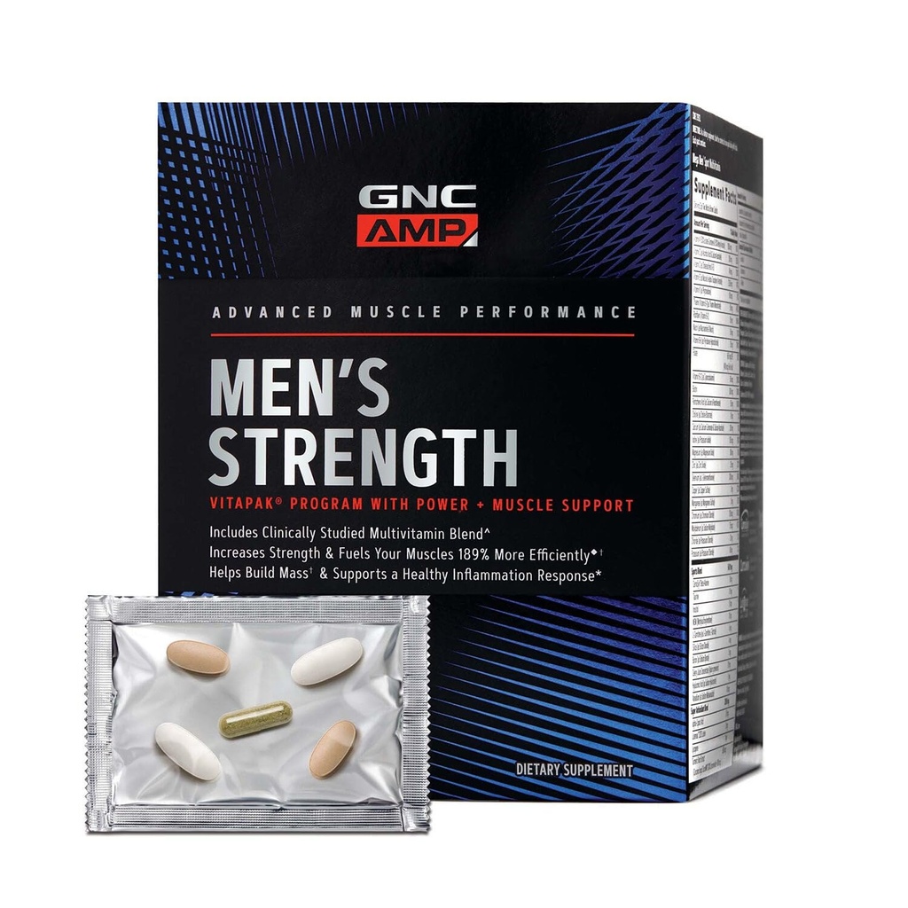 GNC AMP Vīriešu stipruma Vitapak programma, 3 produkti 1 iepakojumā, absorbējams kreatīns, mass Building, Power Muskuļi, Anaboliskie praimeri, Testosterons Boost, pierādītas sastāvdaļas, Multivitamīnu, 30 dienu piegādes