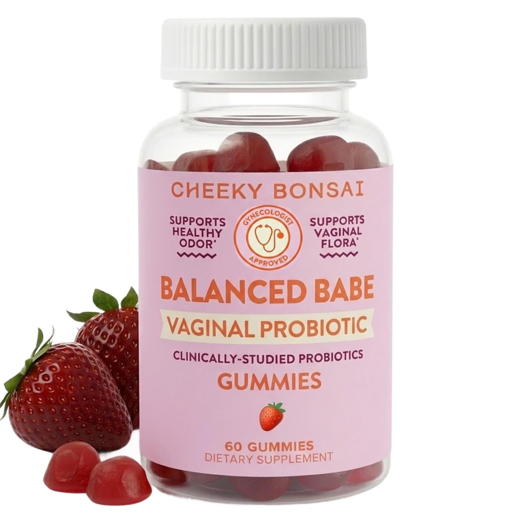 Cheeky Bonsai, Vaginal Probiotic Gumies for Women - līdzsvarots pH, Healthy Odor, un Flora Support - 5 miljardi KVV - Juicy Strawberry Flavor, 60 Count