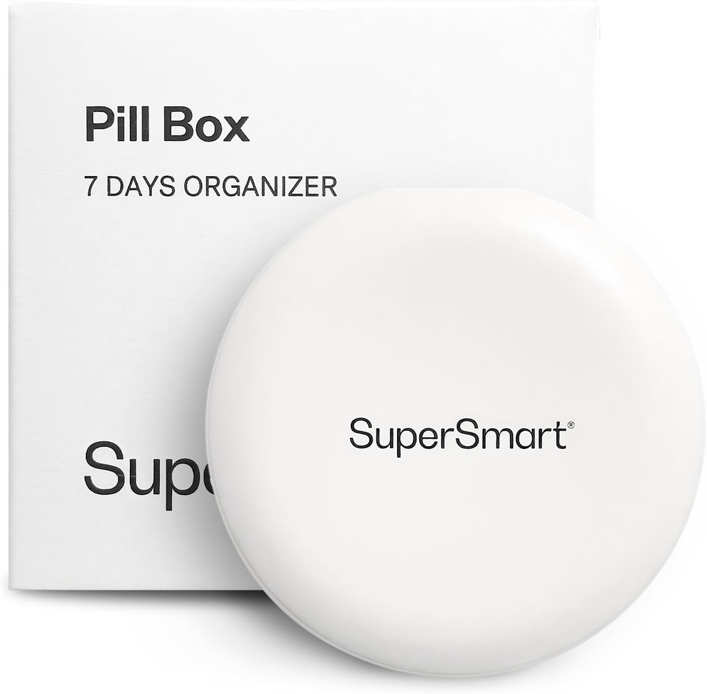 SuperSmart - Pill Box organizators 7 dienas ar 1 griešanas asmeni tabletēm - ceļojumu izmēra prece - maza uzglabāšana bagātinātājiem un zālēm - Viegli lietojams ar 7 lieliem iecirkņiem - White