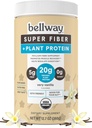 Bellway Super Fiber + proteīna pulveris, bez cukura Organic Psyllium Husk Fiber papildinājums Pulveris ar 20g augu proteīns Per kalpo, Ļoti Vanilla, 12.7 oz