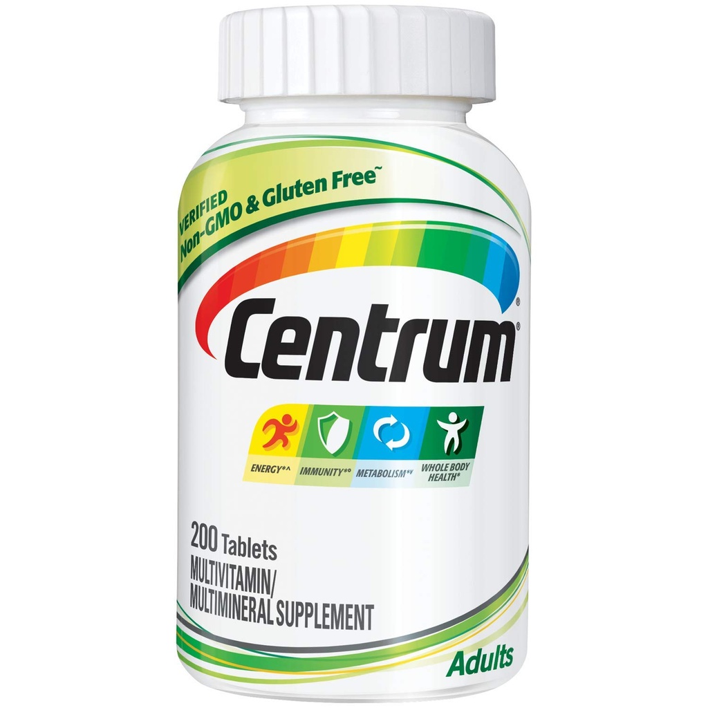Centrum Adult Multivitamīnu/multimineral Papildinājums ar antioksidantiem, cinku, D3 un B vitamīnu, bez lipekļa, ne-GMO Sastāvdaļas - 200 Skaits