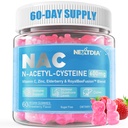 Nextdia NAC Gummijas bērniem un pieaugušajiem, Chewable N-Acetyl Cysteine Papildinājums 600mg 1000mg w/Vitamin C, Cinka, plūškoka pretoksidantiem un imūno atbalstu, plaušu un aknu veselība, bez cukura, 120 Ct