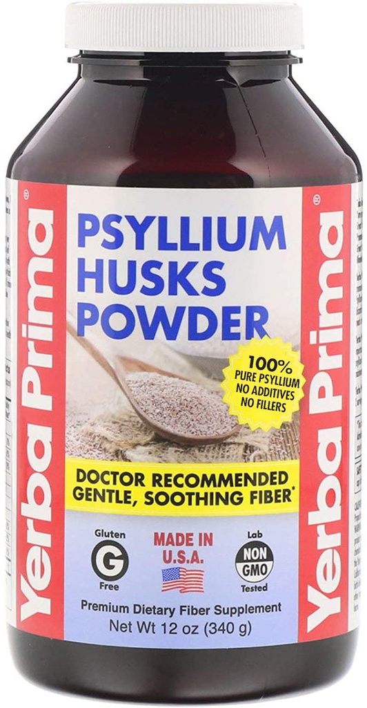 Yerba Prima Psyllium Husks Fiber Powder, 12 Ounce - Dabīgs Fiber papildinājums - Kolu tīrīšana - Gut veselība - Vegan, ne-GMO, bez lipekļa