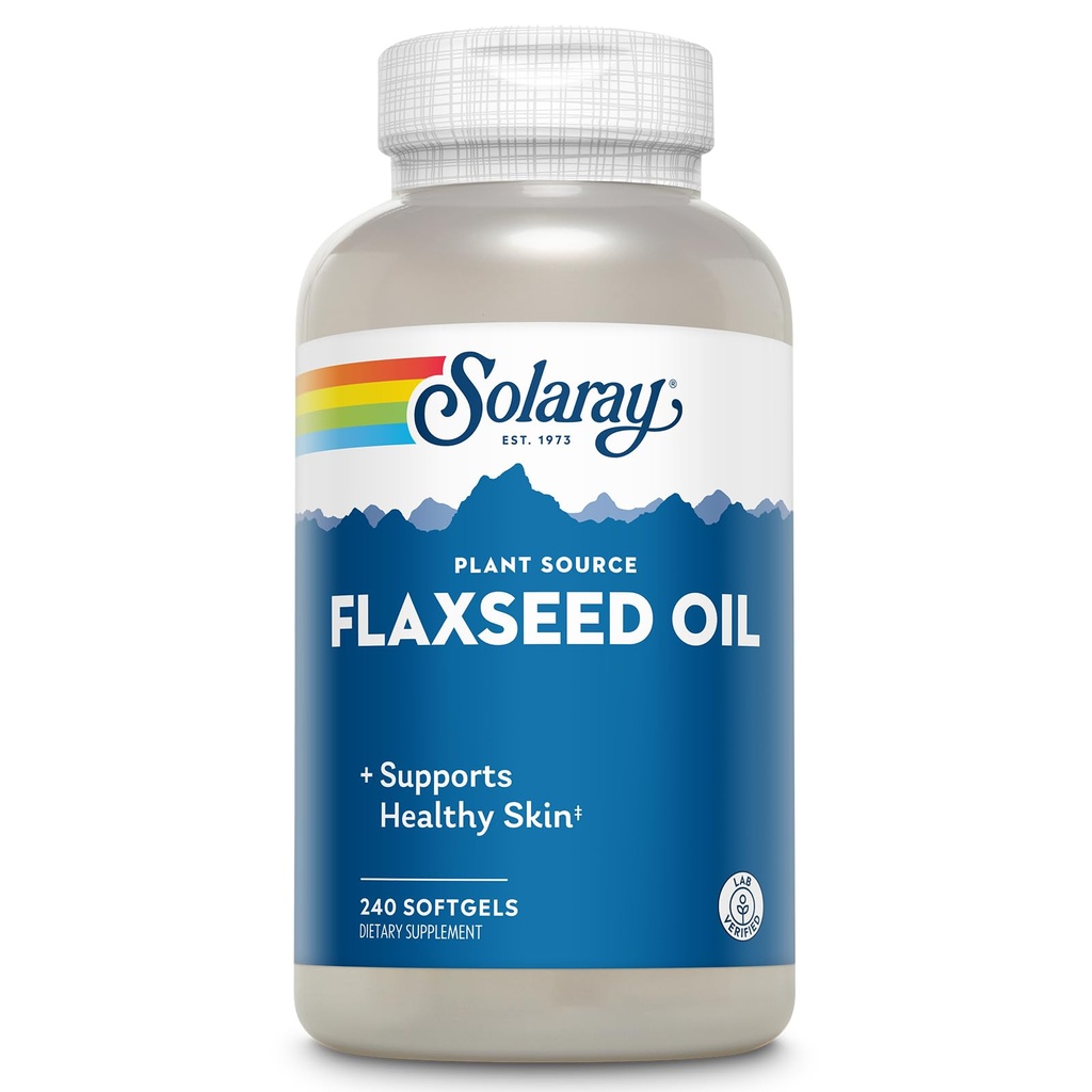 SOLARAY Linsēklu eļļa 3000 mg ar Omega 3 6 9, Linu sēklu softgeli ādas veselībai, Triple Omega papildinājums, ne-GMO, bez lipekļa, Lab Verified - 60 dienu garantija - 80 Kalpojumi, 240 Softgels