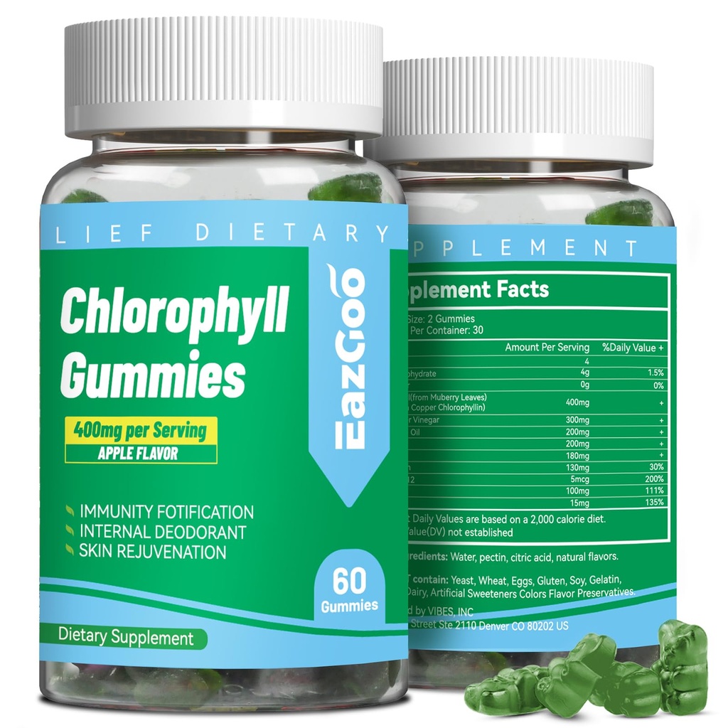 Bezcukura hlorofila gumijas, B12 vitamīns Cinks - dabas dezodorants*, atbalsta veselīgu ādas un ķermeņa detoksu*, imūnās un gremošanas atbalsts, košļājamā hlorofila papildinājums sievietēm - 60 grāvis