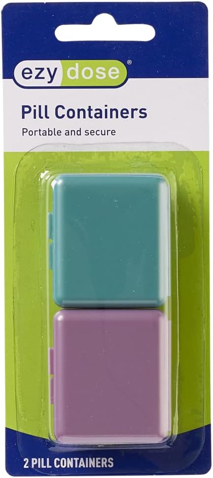 EZY DOSE Daily Travel Pocket Pharmacy Pill organizētājs, mazs vitamīnu organizētājs, Compact Medicine Konteiners, Travel Friendly, Portable Pill Box, Krāsas Vary, 2-iepakojums, BPA bezmaksas
