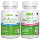 Trīskāršs magnija komplekss + Super B12-Kompleksa enerģijas paka, augsta absorbcija Glicināts, Taurāts un citrāts Magnijs + augsta absorbcija Sublingual B12, Vegan, ko Igennus