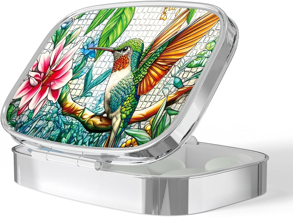 Pill Box-2 iecirknis Small Pill Kaste Portable kabatā un Purse Vienas Pill Carrier Pill Konteiners turēt vitamīnu Medikamentu Zivju eļļa un papildinājumi BPA-free(Humibingbird)