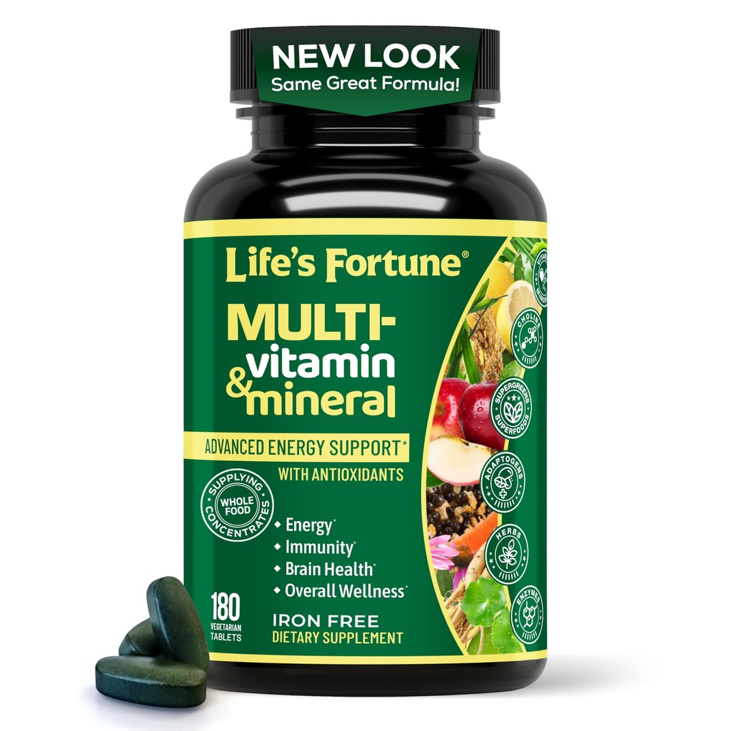 Life's Fortune Visa pārtika Multivitamīnu un minerālvielas, Advanced Energy Support Papildinājums, Daily Wellness vīriešiem un sievietēm, Aminoskābes, Biotīns, 180 Veģetārās tabletes