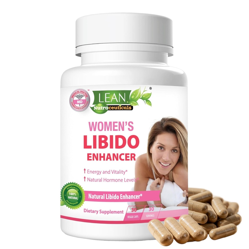 Lean Nutra Libido Booster sievietēm ar Maca Sakni, Horny Kaze Weed, Tongkat Ali, Grieķu – Natural Menopause & PMS Support, Hormone Balance & Enerģijas papildinājums – 30 Vegan kapsulas