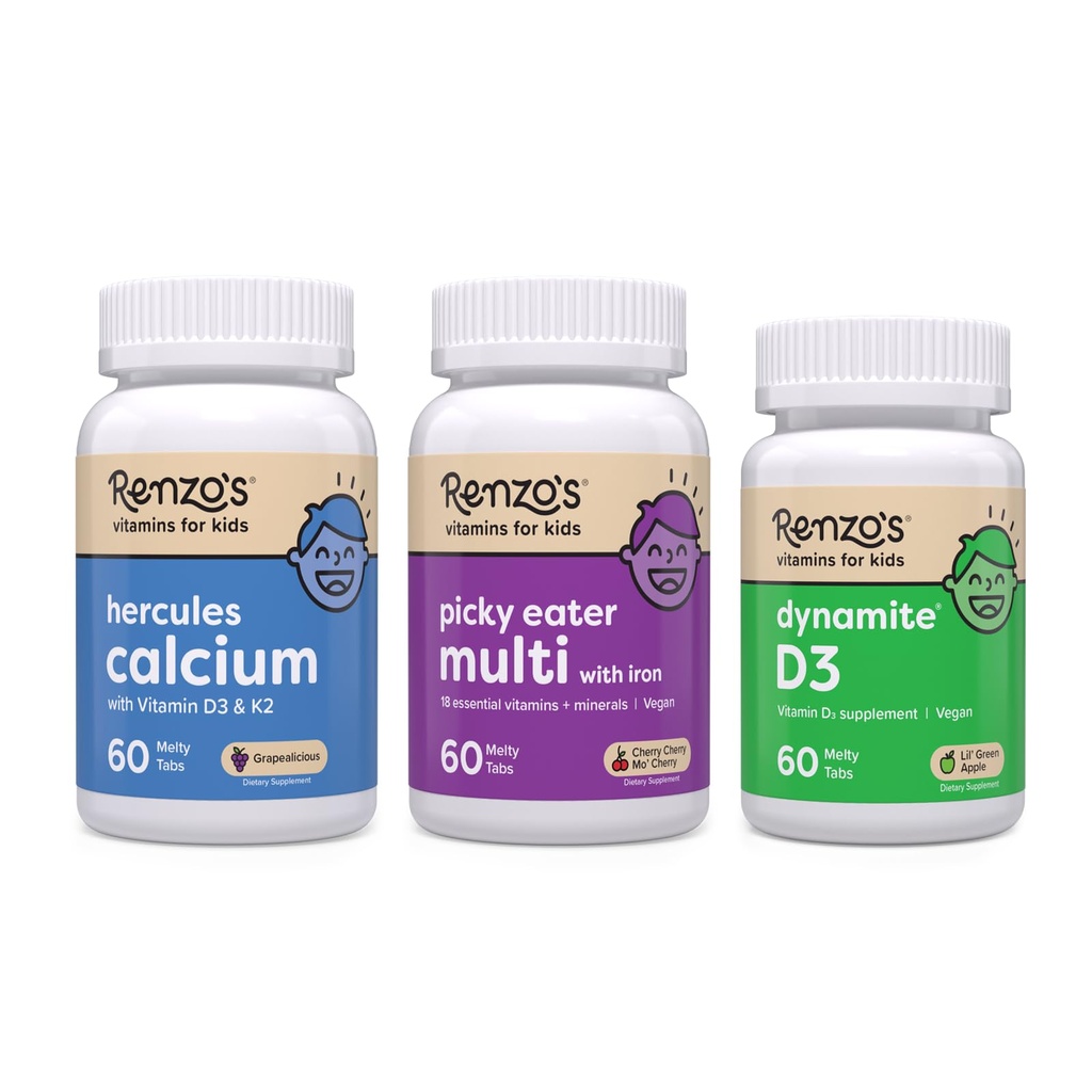 Renzo's Vitamīni Spēcīgāki Tagad Bundle - Picky Eater Kids Multivitamīnu, Hercules Kalcijs, un vitamīns D3 bērniem