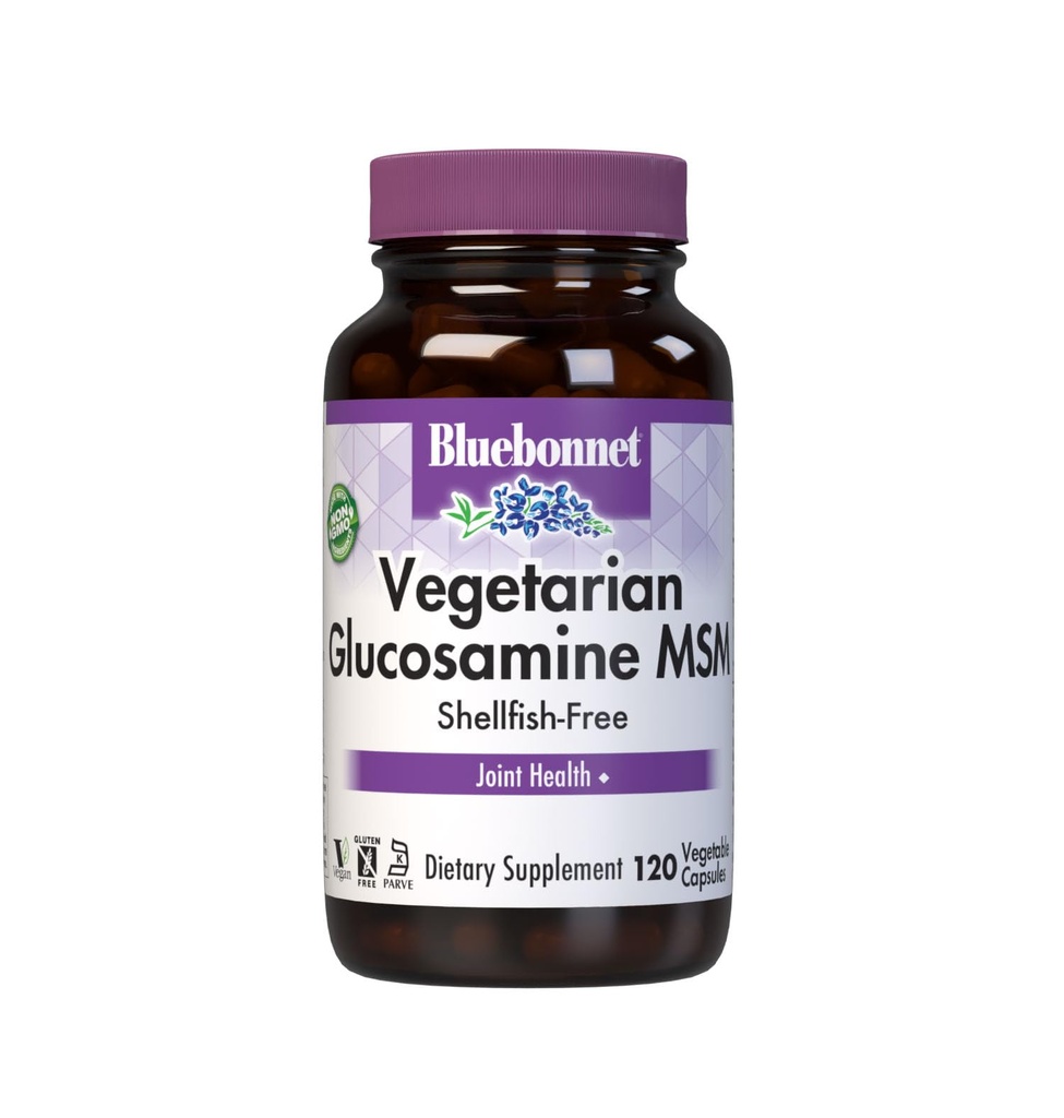 Bluebonnet Veģetārs Glikozamīns ar MSM Papildinājums - bez čaulgliemju locītavu atbalsta papildinājums sievietēm un vīriešiem - augu glikozamīns HCI - Vegan, Kosher, bez sojas, lipekļa un piena - 120 V Caps