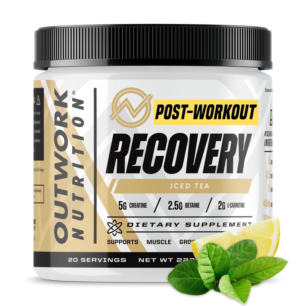 Outwork Nutrition Post Workout Recovery Powder - kreatīnmonohidrāts, KSM-66 Ashwagandha & Tart Cherry - Ātrumu atgūšana, Eases Soreness - kreatīnpulveris vīriešiem un sievietēm, ledus tēja, 240 Gr