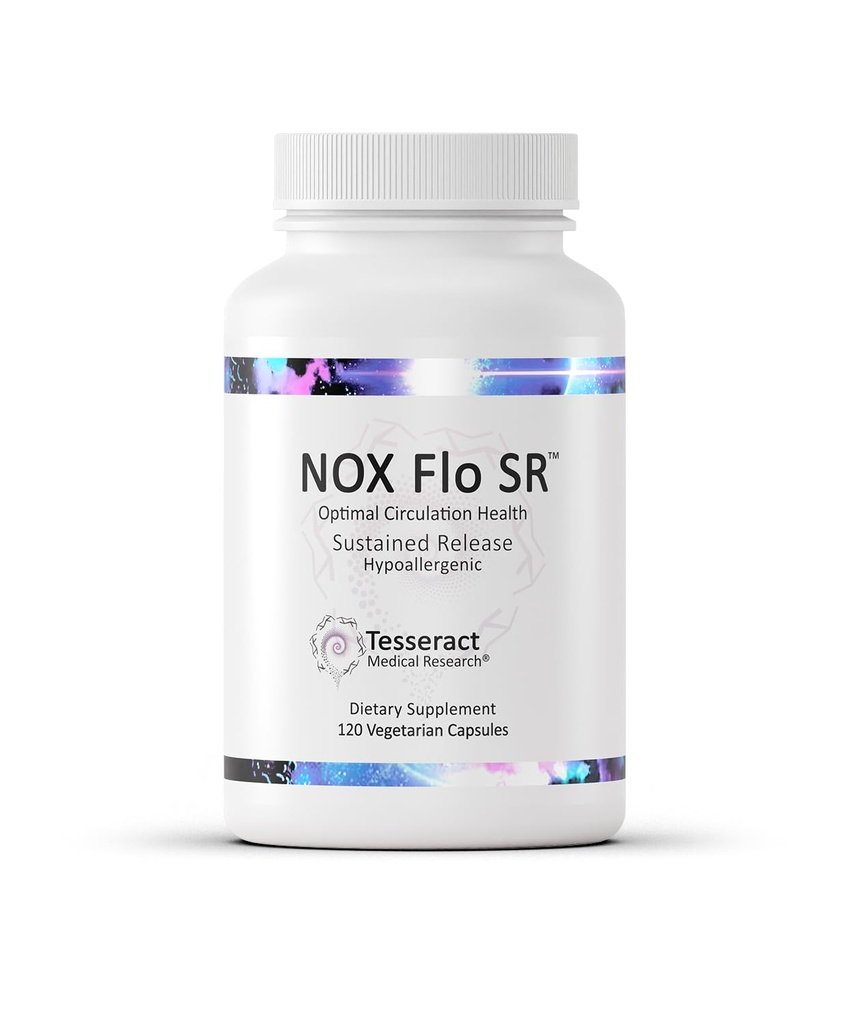 Tesseract NOX Flo SR Slāpekļa oksīda pastiprinātājs, asinsvadu veselības papildterapija, 120 kapsulas, ilgstoša atlaišana L Citrulīns, koenzīms Q10 un R Liposkābe, cirkulācija un asinsspiediens, hipoalerģiska