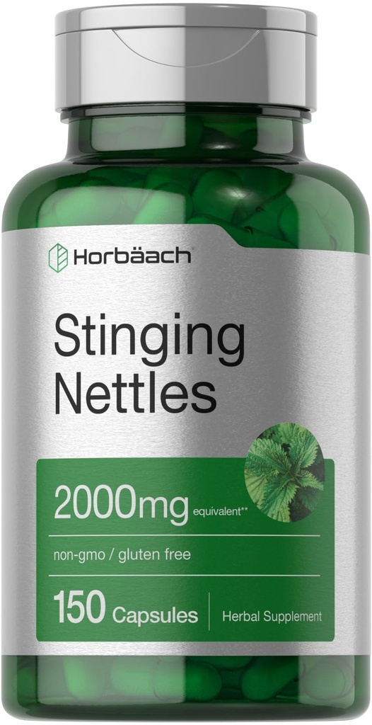 Horbäach Stinging Nettle Kapsulas 2000mg          - 150 Count - , Herbal Leaf ekstrakta papildinājums - , Nav GMO, bez lipekļa