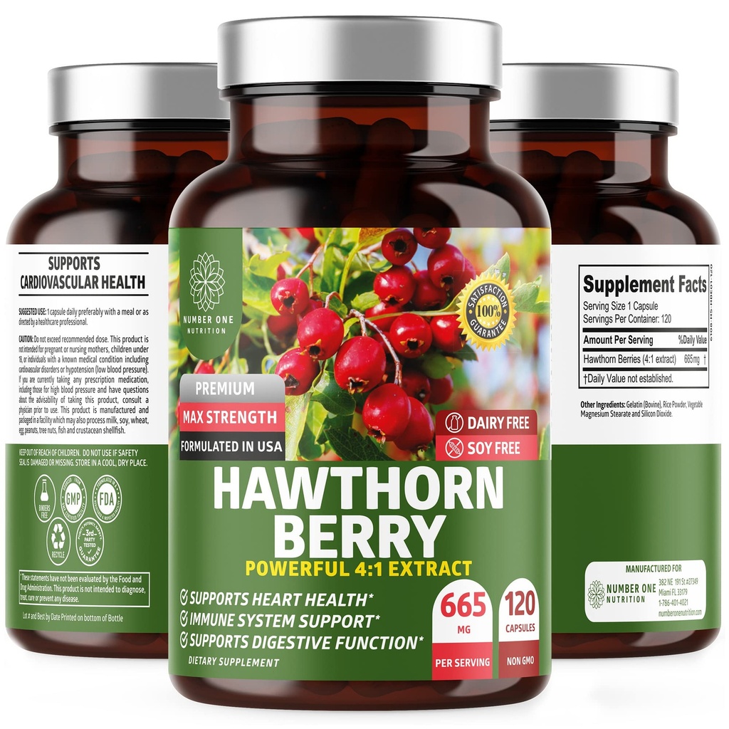 N1N Premium Howthorn Berry Capsules [Max Strength, 2660mg] All Natural Hawthorn Extract papildinājums, lai atbalstītu Immunity, 120 vāciņi