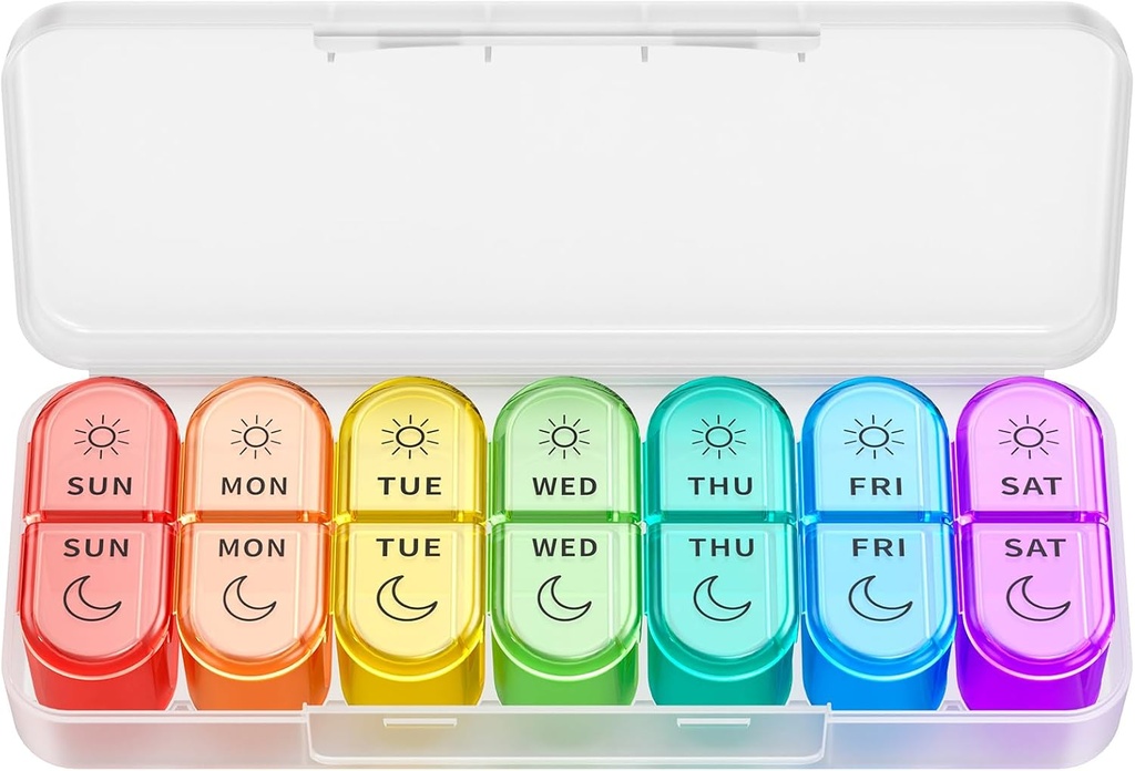 Nedēļas tabletes Organizators 2 reizes dienā - AM PM Pill Organizators ar 7 Daily Color-Cded Mazas lietas, Rīta un nakts ceļojumu Pill Kastes vitamīniem, medicīna, & papildinājumi
