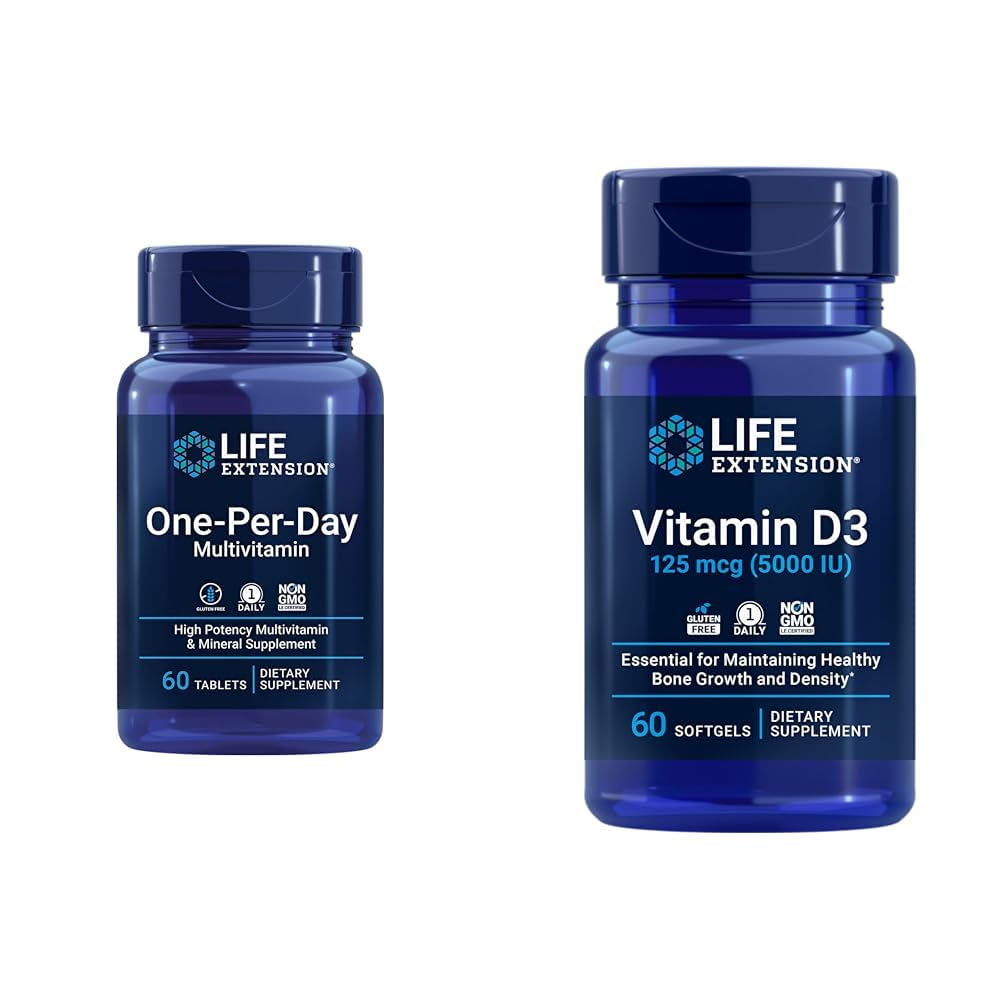 Life Extension One-Per-Day Multivitamīnu – iepakojumā vairāk nekā 25 Vitamīni, minerālvielas un augu ekstrakti un D3 vitamīns 125 μg (5000 SV), kaulu veselība, smadzeņu darbība, imūnās sistēmas atbalsts
