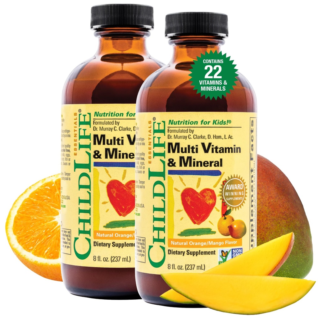 BĒRNU Essentials Kids Multivitamīnu & Mineral - Vitamīni bērniem, Šķidrie Multivitamīnu Toddler & Baby - Natural Orange & Mango, 8 Fl Oz (iepakojums no 2)
