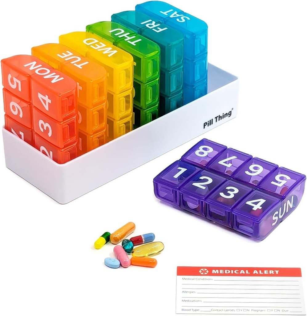 8 Reizes dienā, 7 Dienas Liels Nedēļas Pill Organizators ar īpašnieka Tray, Vitamīni, Medicīna Box, Multicolor (8X A Day - 1 Pack)