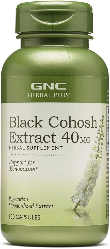 GNC Herbal Plus Black Cohosh ekstrakts 40mg papildinājums, Veģetārs, atbalsts menopauze, 100 Servējumi