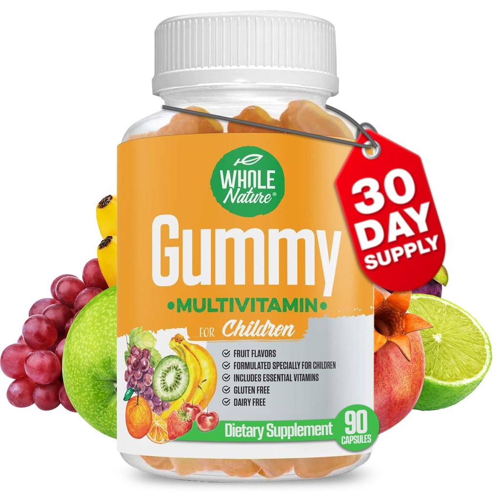 Kids Gummy Multivitamīnu - Complete Daily Essentials Bērni Vitamīni un minerālvielas vispārējam labsajūtu, 90 Gumies. Augļi aromatizēti, bez mākslīgā cukura, piena un glutēna