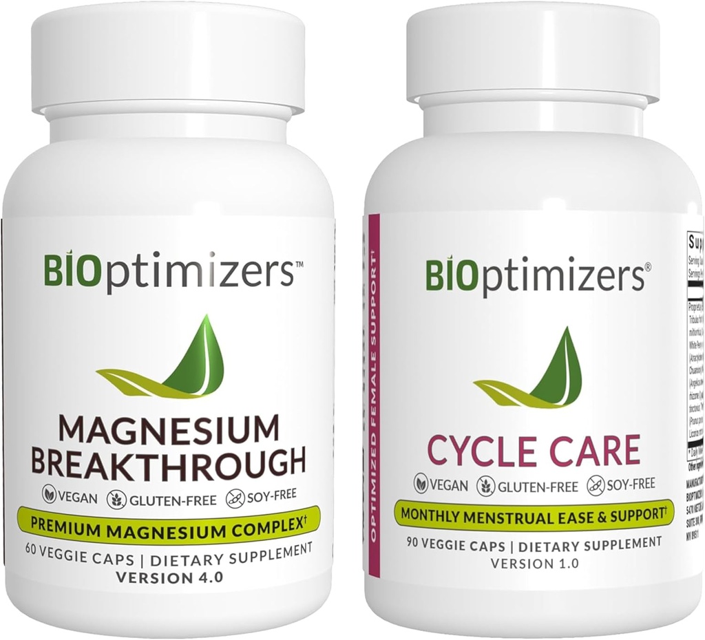 BiOptimizatori Magnija noplūde 4.0, (60 kapsulas) & Cikla kopšana, (90 kapsulas) - Dabīgs Miega, Smadzenes, un Menstrual Relief Support Papildinājums Bandle