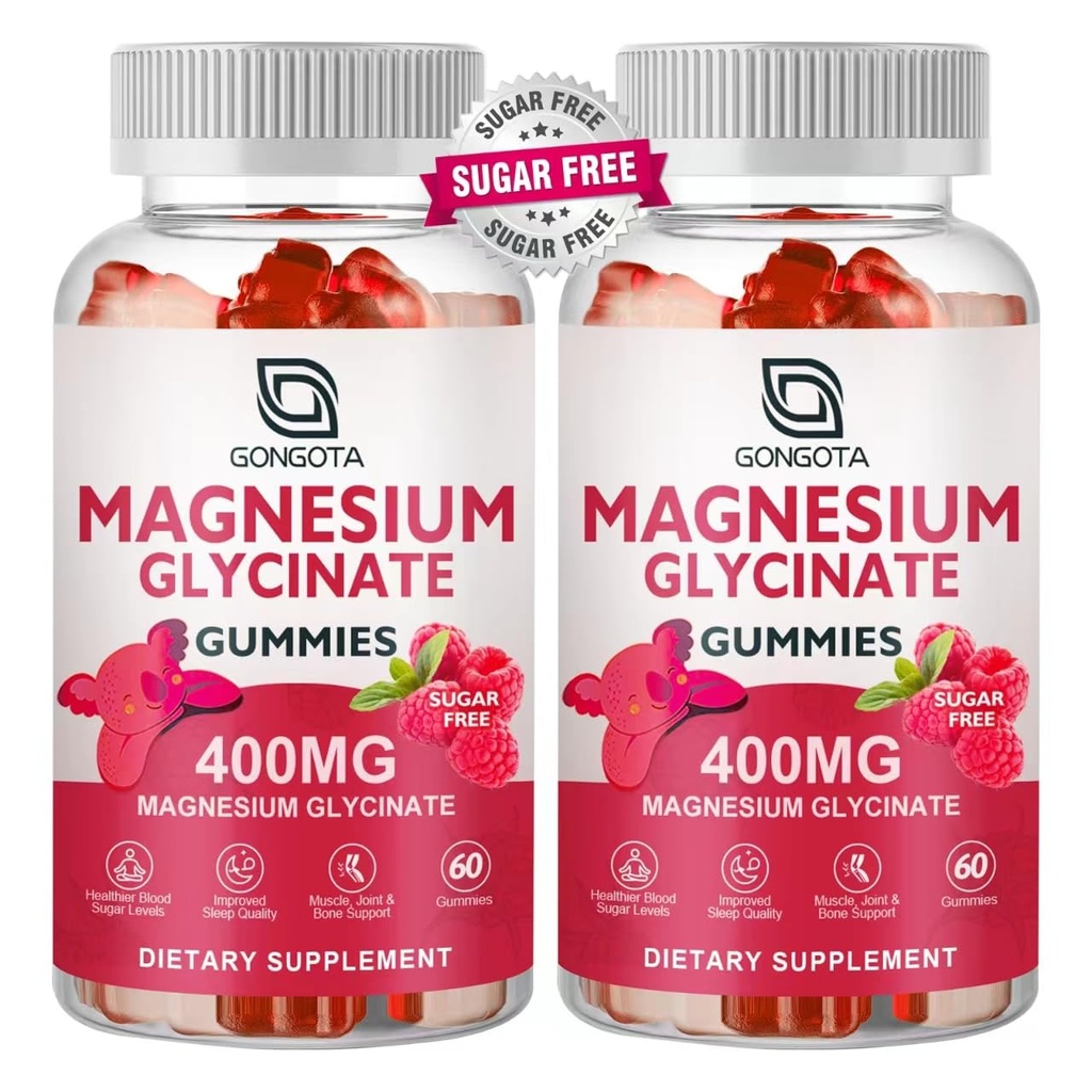 Magnijs Glicināt Gumijas 400 mg ar 100 mg kombinētā magnija - Helāts Magnija Kālija Papildinājums ar vitamīnu D, B6 Atbalsta Mierīgs, Miega, Atmiņas un Muskuļu Krampji, Bez Cugara - 120 Gumijas