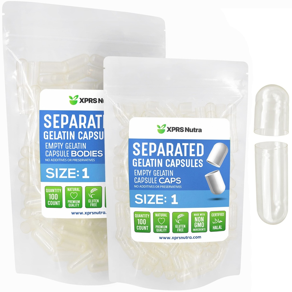 XPRS Nutra izmērs 1 Želatīns Atdalītās kapsulas - 100 Skaitīt Tukšās Pillu Kapsulas Atdalītas Maisos - Skaidras Tabletes Do-T-T-T-T-T-Sy Papildinājums Pildot