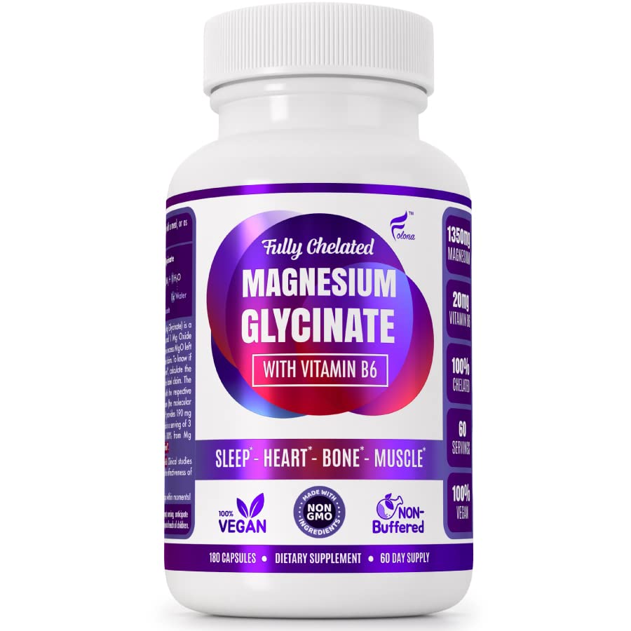 Magnijs Glicinēt ar vitamīnu B6 Research Pierādīts, lai uzlabotu Absorbciju, 1350mg Pilnībā Chelated - Atbalsta Miega, Stress Relief, Enerģija, Muskuļu Krampji - bez lipekļa, NonGMO, 180 Vegan kapsulas