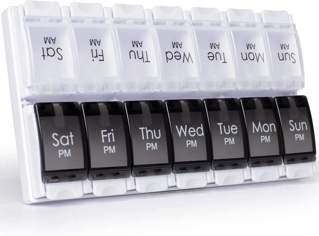 MERICARGO Am Pm Pill organizētājs 7 Diena, 2 Reizi dienā liels nedēļas Pill Box, Push Potton Daily Pill Case vitamīnu, zivju eļļa, papildinājumi