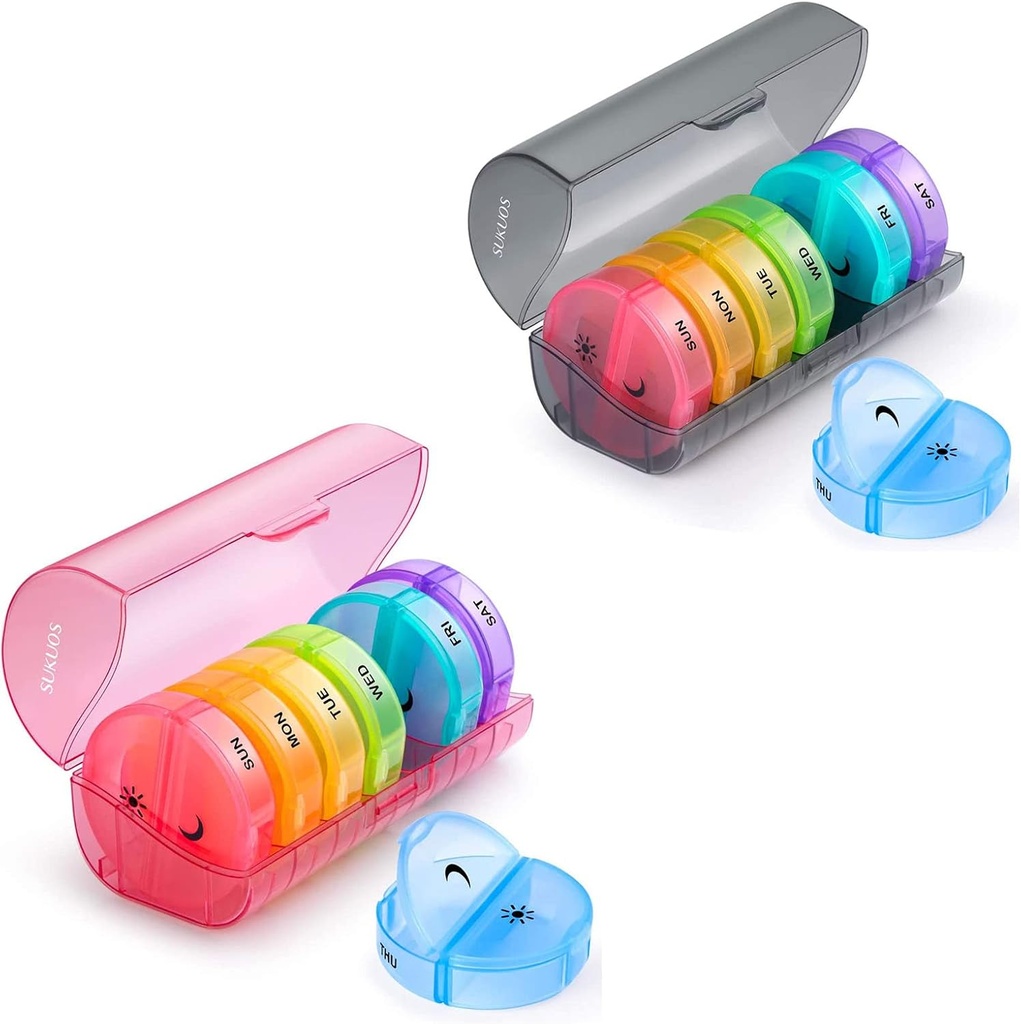 2 Pack Weekly Pill Organiser 7 Day 2 Reizi dienā, Sukuos liels Daily Pill Gadījumi tabletes / Vitamīns / Zivju eļļa / Papildinājumi, BPA bezmaksas Pill Box, Viegli tīrs