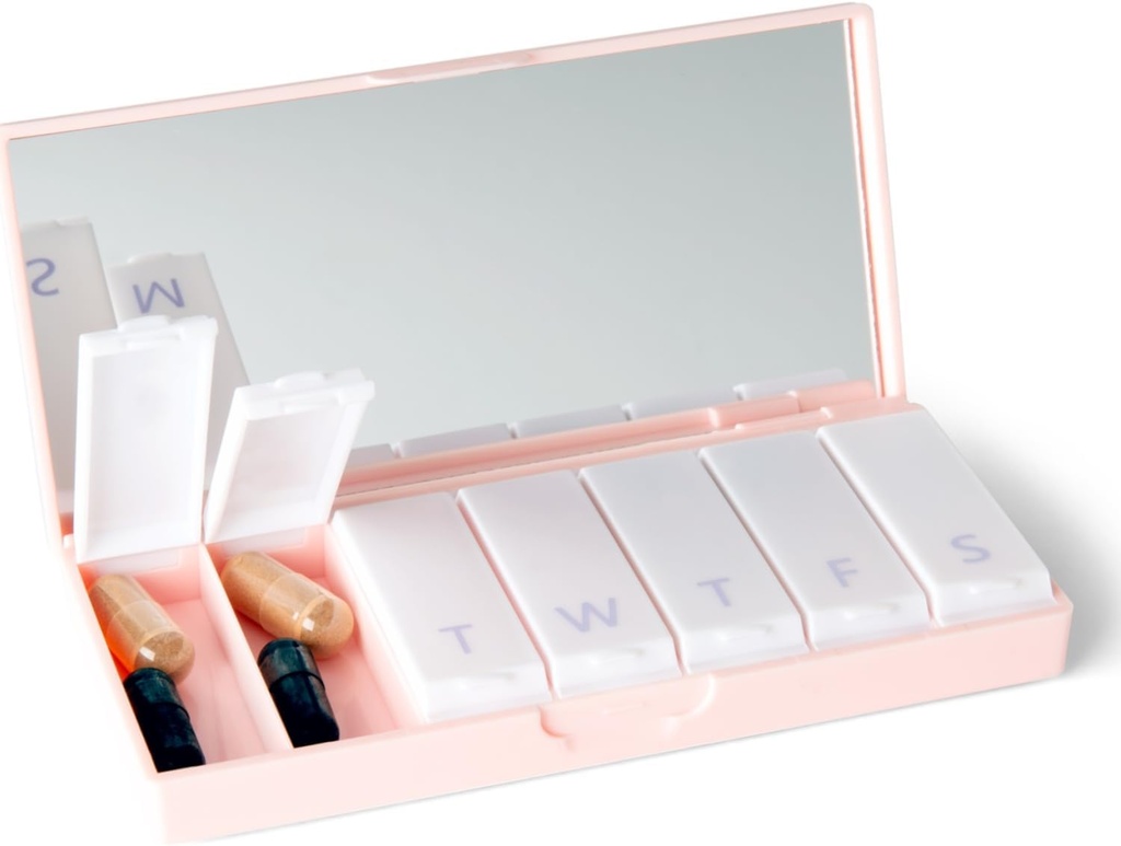 PORT X POLISH Dizaineris Weekly Pill Box organizators (Single 1X Daily, Blush Pink) -- Compact, Stylish 7-Day Vitamīnu Papildinājums Case --Cute Portable Mini Travel Medicine Carrier - BPA-free Pillbox Caddy