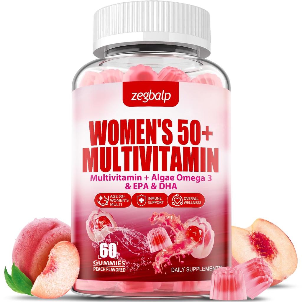 Bezcukura sievietes Multivitamīnu 50 Plus Gumijas ar kalciju, magniju, cinku, A, C, D3 vitamīns, E, K2, B komplekss, folāts, biotīns - Multi Vitamīni un minerālvielas ādai, enerģija, Imūnu atbalsts