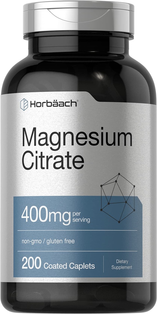 Horbäach magnija citrāts - 400 mg - 200 Caplets - Veģetārs, ne-GMO, un bez lipekļa piedevas
