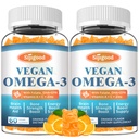 2 Iepakojums Omega-3 Gumijas Spēcīgs Aļģes Omega Avots, Smadzeņu pastiprināts, Acu un imūnās funkcijas, ar DHA un EPA Vegan un bez cukura, Orange Flavor, 120 Count