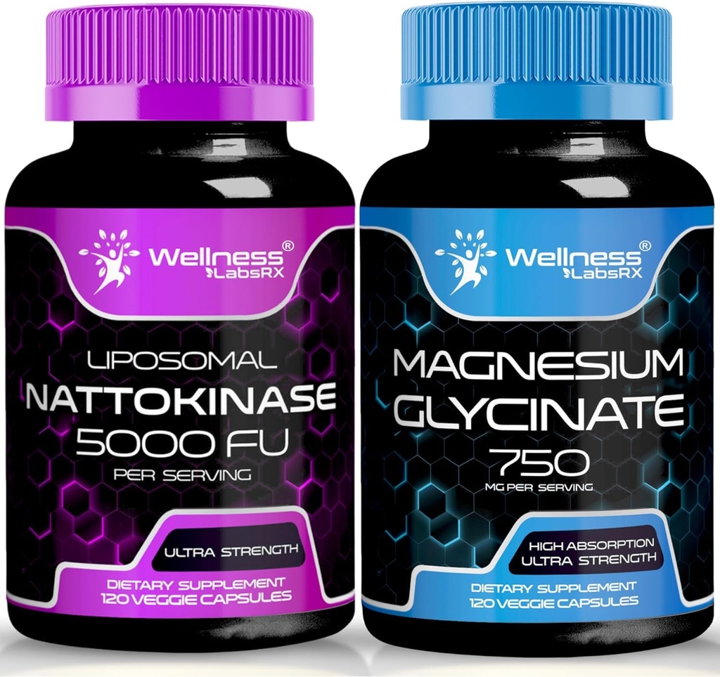 Nattokināzes papildkapsulas - 5000 FU - Magnija Glicināta kapsulas 750 MG