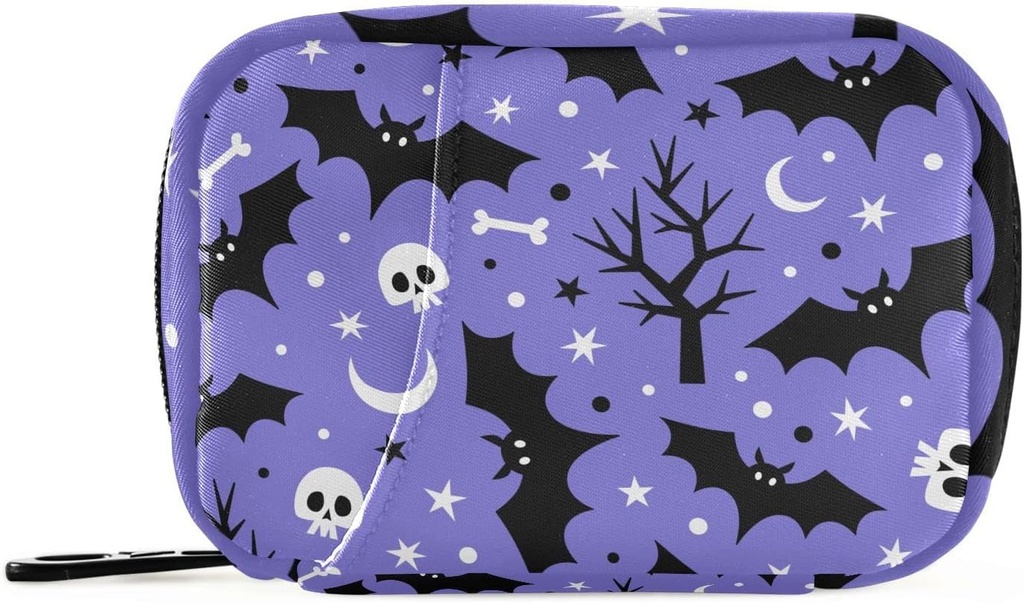 Halloween Bats Pill Box 7 Day Pill Case Travel Pill Organizators Bag ar rāvējslēdzēju Portable Weekly Vitamīnu zāles papildinājums turētājs Pouch Bag
