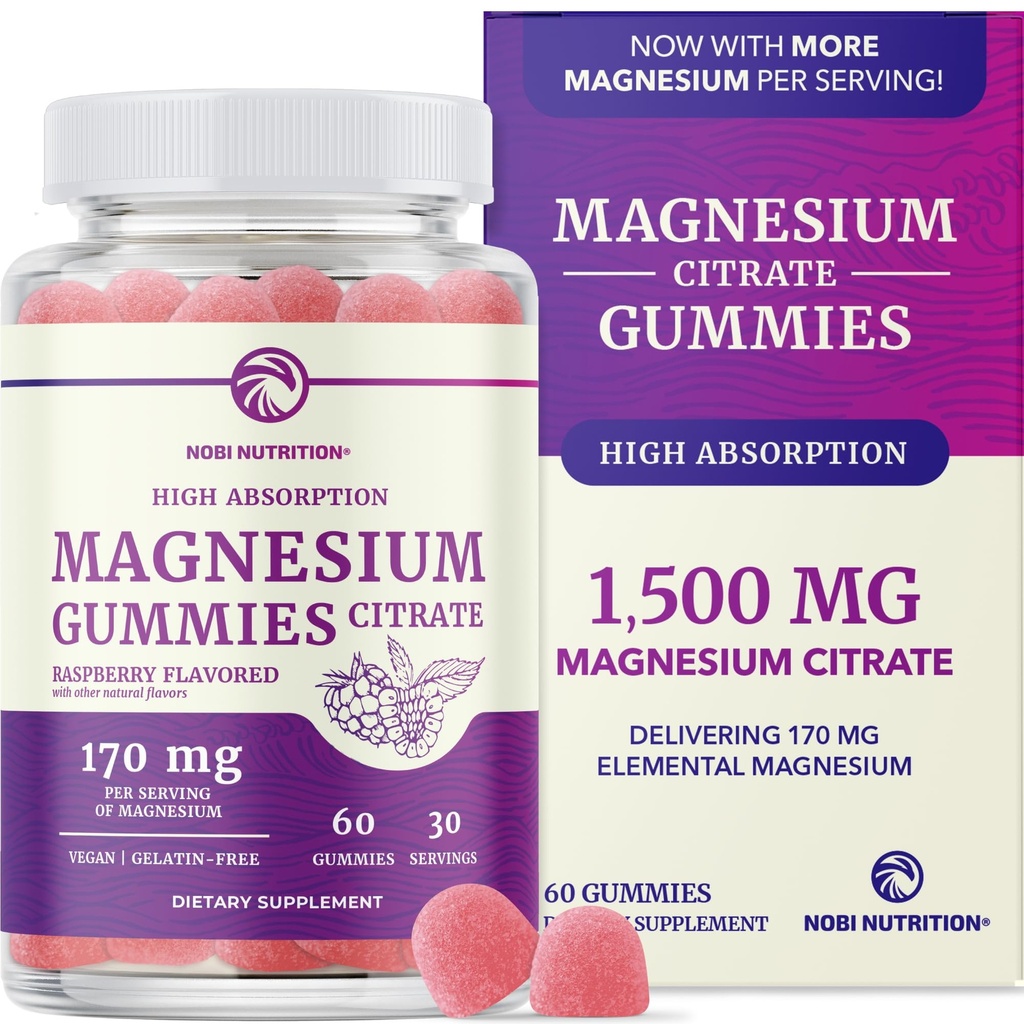 Magnija citrāts Gumijas -- Extra stiprums mierīgs, relaksācija un gremošanas -- Augsta Absorbcija Magnija Gumijas pieaugušajiem -- Vegan, Non-GMO --GMO -- Aveņu Flavor Mag Gummy -- 60 Ct, 1 mēnesis Piedāvājums