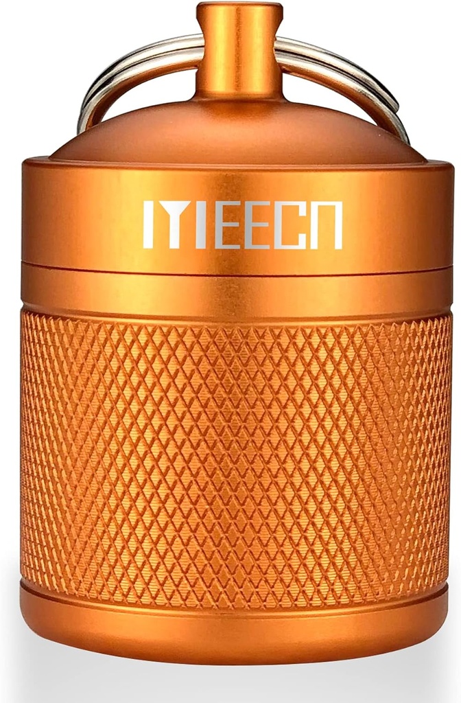 Keychain Pill turētājs, kaste, alumīnija, ūdensnecaurlaidīgs konteiners, Pill Organizators āra ceļojumu kempingam, Izmērs: 1,6 x 1,6 x 2 in (Orange)