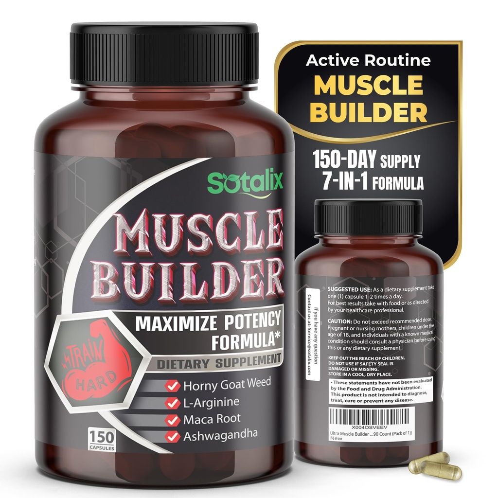 Ultra muskuļu Builder Papildinājums ar L-Arginine & Tribulus – Sporta treniņu atbalsts – 150 kapsulas (150 dienu piegādes)