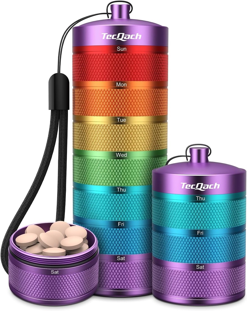 Metāla Travel Pill Organizators, Ūdensdrošs Weekly Pill Box, Liels alumīnija sakausējums Portable Pill Case Container, BPA bezmaksas 7 Day Medicine Organizators turētājs vitamīnu, Papildinājums, Zivju eļļa (7 Krāsa)