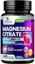 Magnija citrāts Papildinājums Tabletes 1000mg - 3X Stiprums Magnijs Papildinājumi kaulu, muskuļu, sirds, dabas miega atbalsts vīriešiem un sievietēm, Vegan Mag Mineral, ne-GMO, pudelēs ASV, 240 Kapsulas